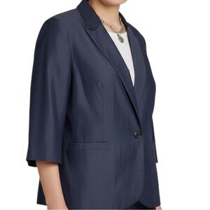 Roaman’s Slate Blue Tailored 3/4 Sleeves Plus Size Button Details Blazer Jacket